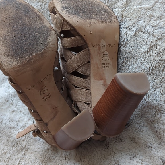 Via Spiga Suede Leather Block Heel Strappy Sandals Open Toe Strappy Pink Sz 9.5 - Picture 8 of 8
